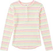 FYI Girls Multi Big Stripe Waffle Top - Long Sleeve Snap Pullover