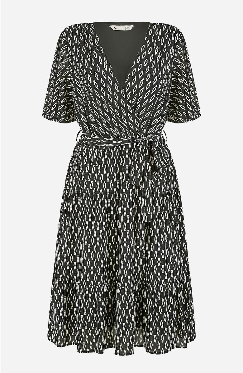 Yumi Short Sleeve Tie Waist Midi Skater Dress, Alternate, color, Black