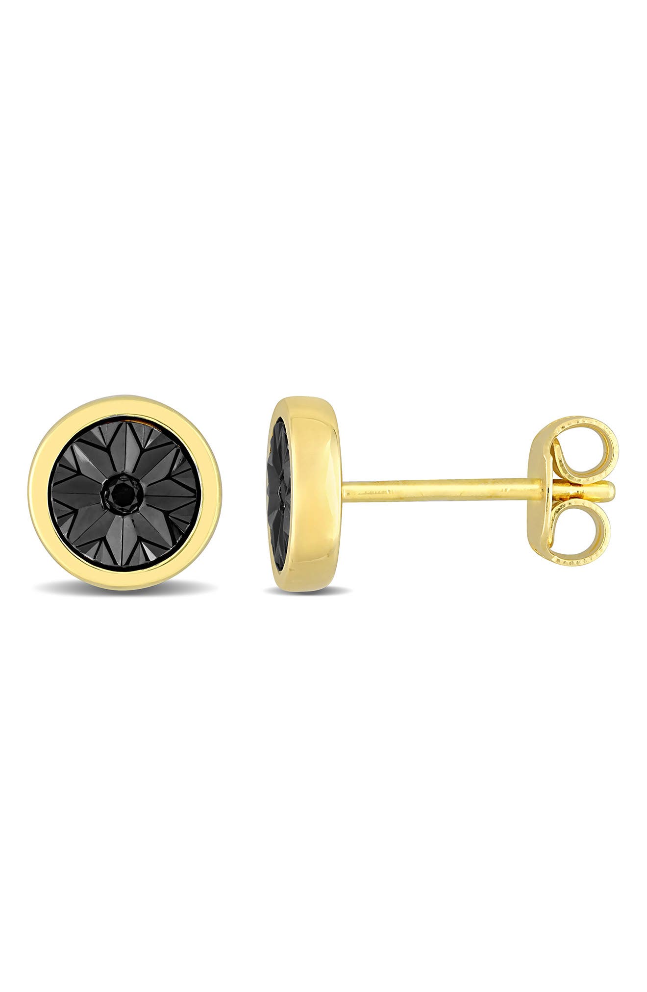 DELMAR Men's Two-Tone Sterling Silver Black Diamond Round Stud Earrings - 0.03 ctw.