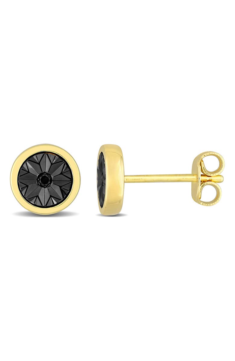 DELMAR Men's Two-Tone Sterling Silver Black Diamond Round Stud Earrings - 0.03 ctw., Main, color, Black