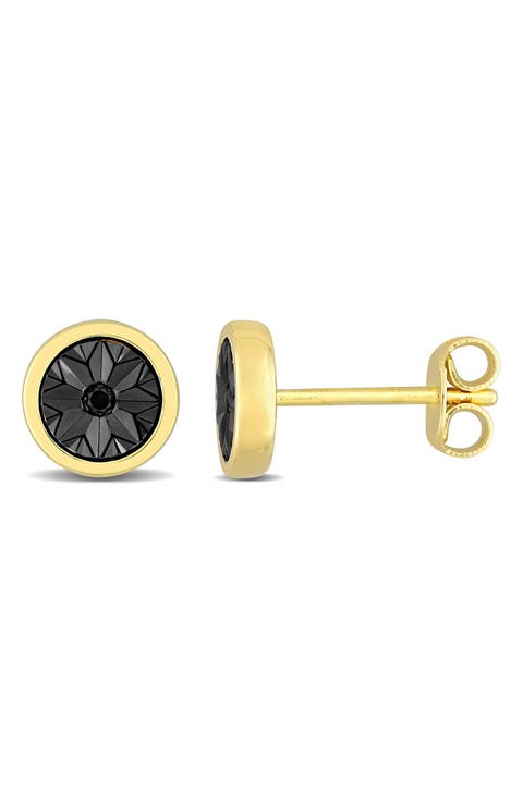 Men's Two-Tone Sterling Silver Black Diamond Round Stud Earrings - 0.03 ctw.
