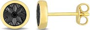 DELMAR Men's Two-Tone Sterling Silver Black Diamond Round Stud Earrings - 0.03 ctw.
