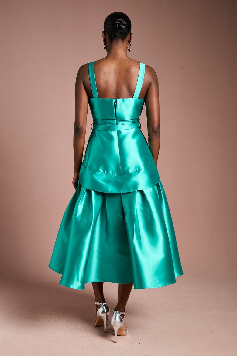 Button-Trim Belted Full Skirt Midi Dress, Alternate, color, Teal