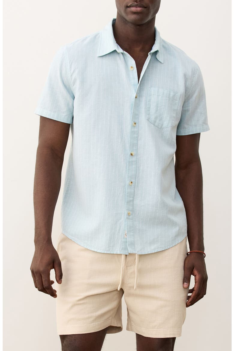 Better-than-Linen Short Sleeve Hemp Blend Button-Up Shirt, Main, color, BLUE/ WHITE STRIPE