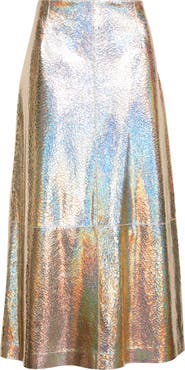 Lafayette 148 New York Metallic Stardust Suede A-Line Midi Skirt