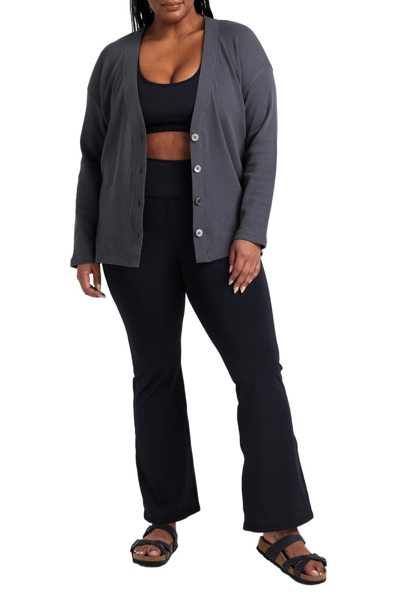 Losano Organic Cotton Relaxed Cardigan, Alternate, color, Charcoal