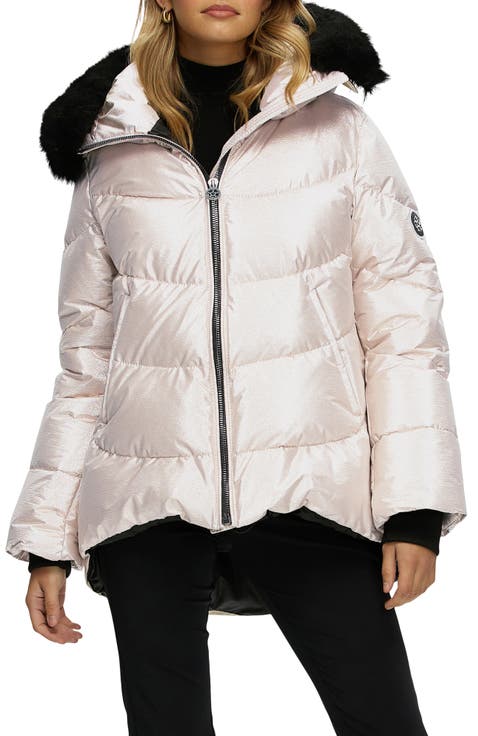 Apres-Ski High-Low Jacket with Detachable Genuine Shearling Hood Trim