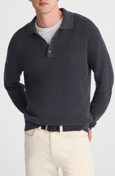 Shaker Stitch Cotton Polo Sweater