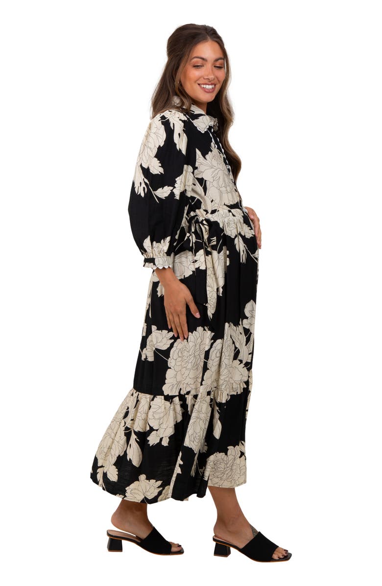 PinkBlush Floral Print Cinched Tie Waist Shirt Dress, Alternate, color,