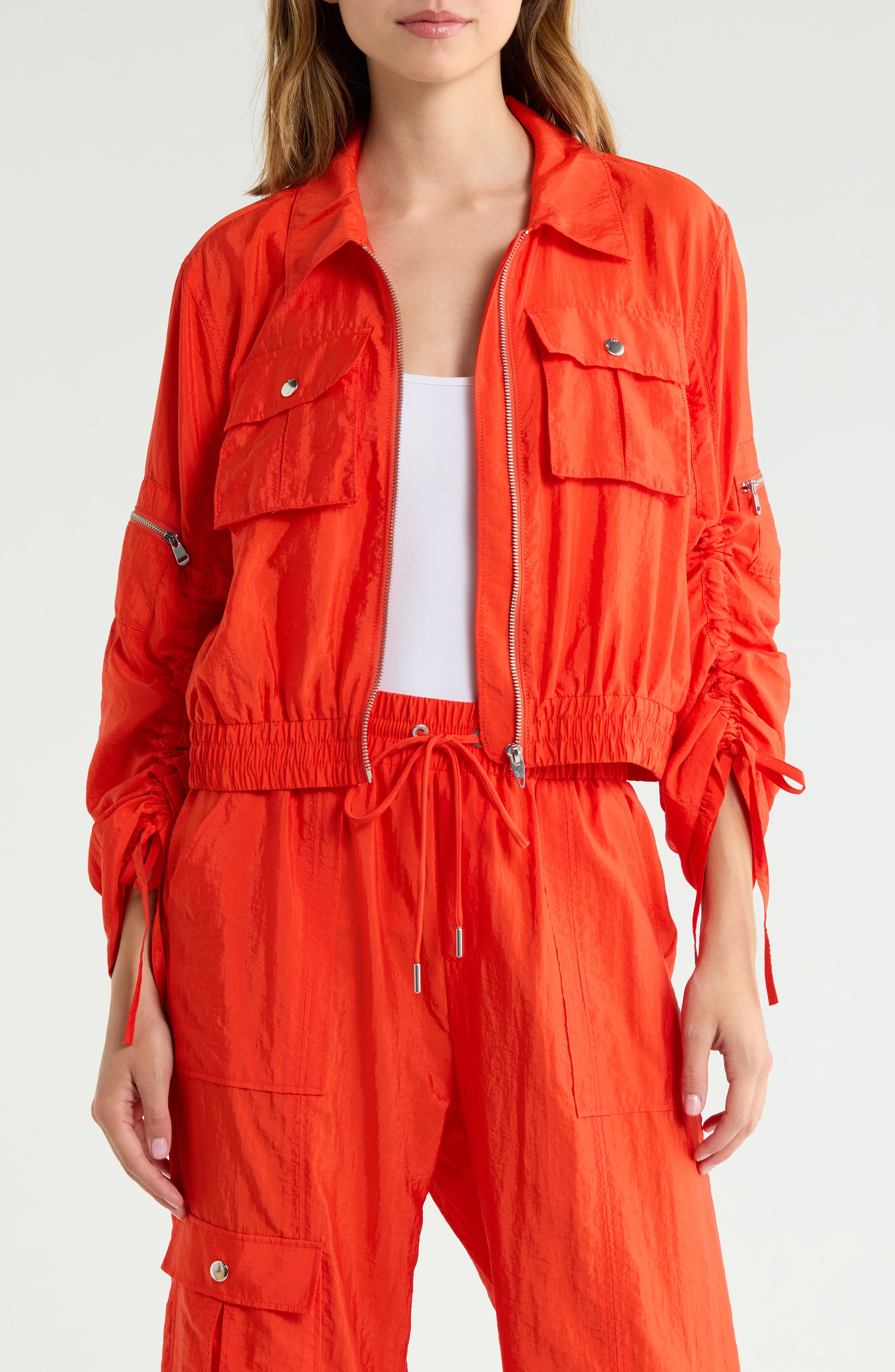 Genevive Ruched Sleeve Jacket