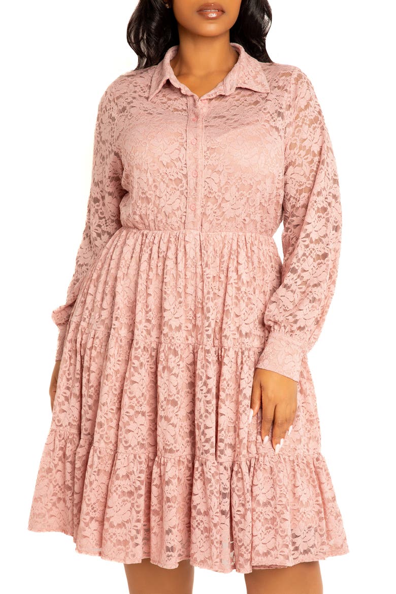 Lace Long Sleeve Shirtdress, Main, color, MAUVE