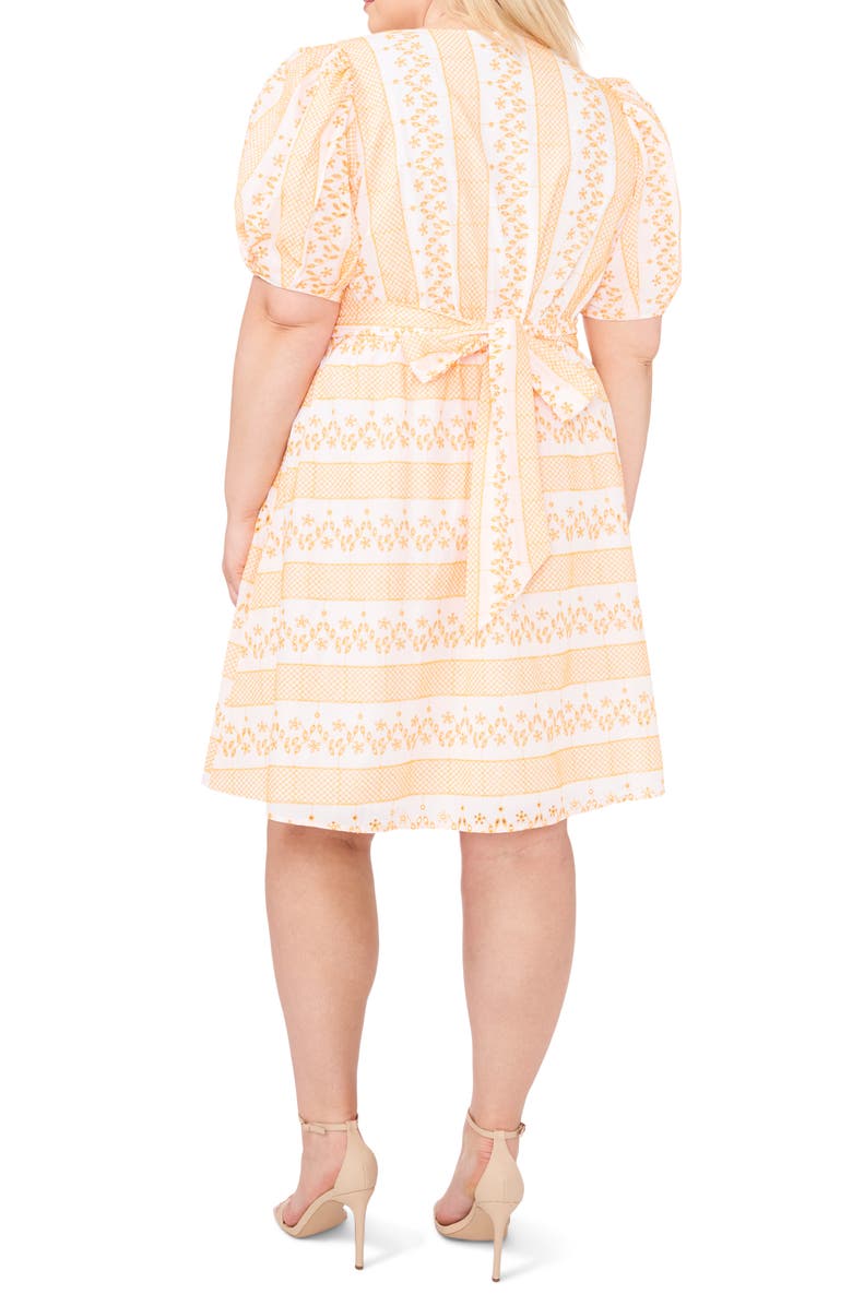 CeCe Puff Sleeve Tie Waist Dress, Alternate, color, Ultra White