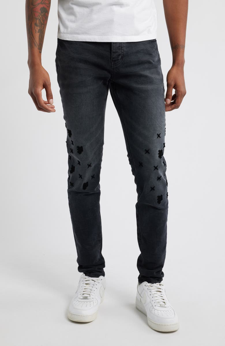 PURPLE BRAND Tuffetage Monogram 3D Distressed Skinny Jeans, Main, color, 