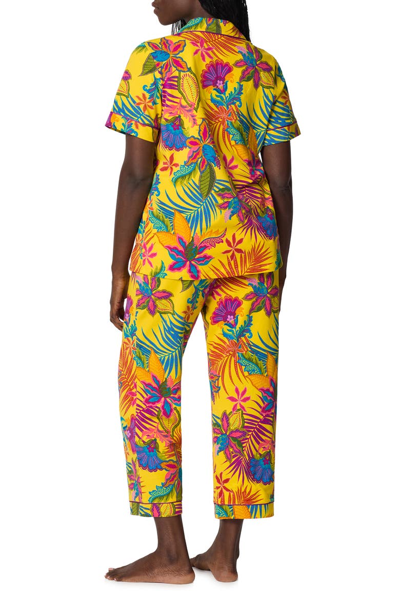Print Stretch Organic Cotton Jersey Crop Pajamas, Alternate, color, JACOBEAN FLORAL
