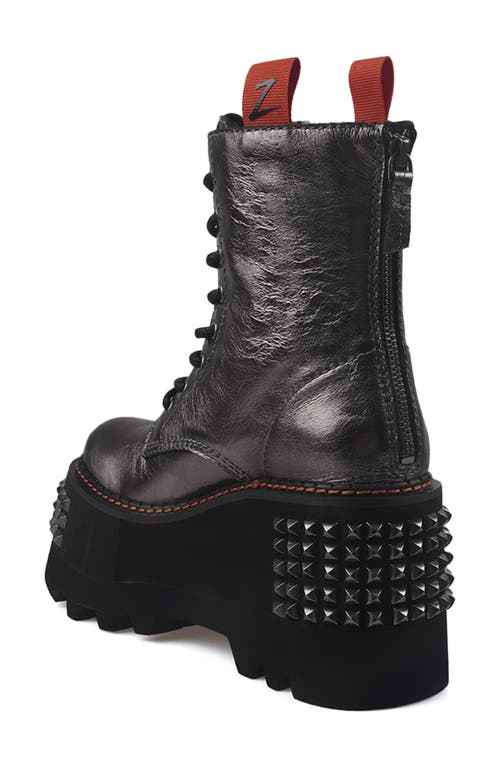 Zigi Leysa Studded Platform Combat Boot In Metallic Silver