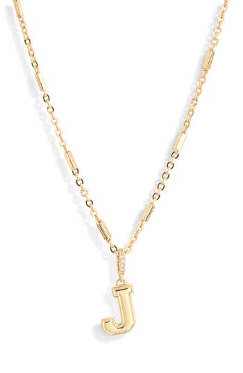 Leith Varsity Font Cubic Zirconia Initial Pendant Necklace In Gold