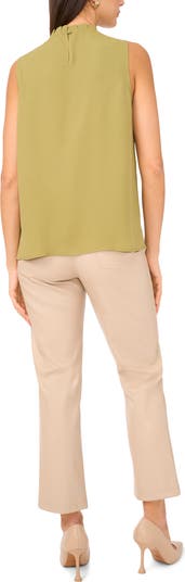 Pleated Mock Neck Woven Top
