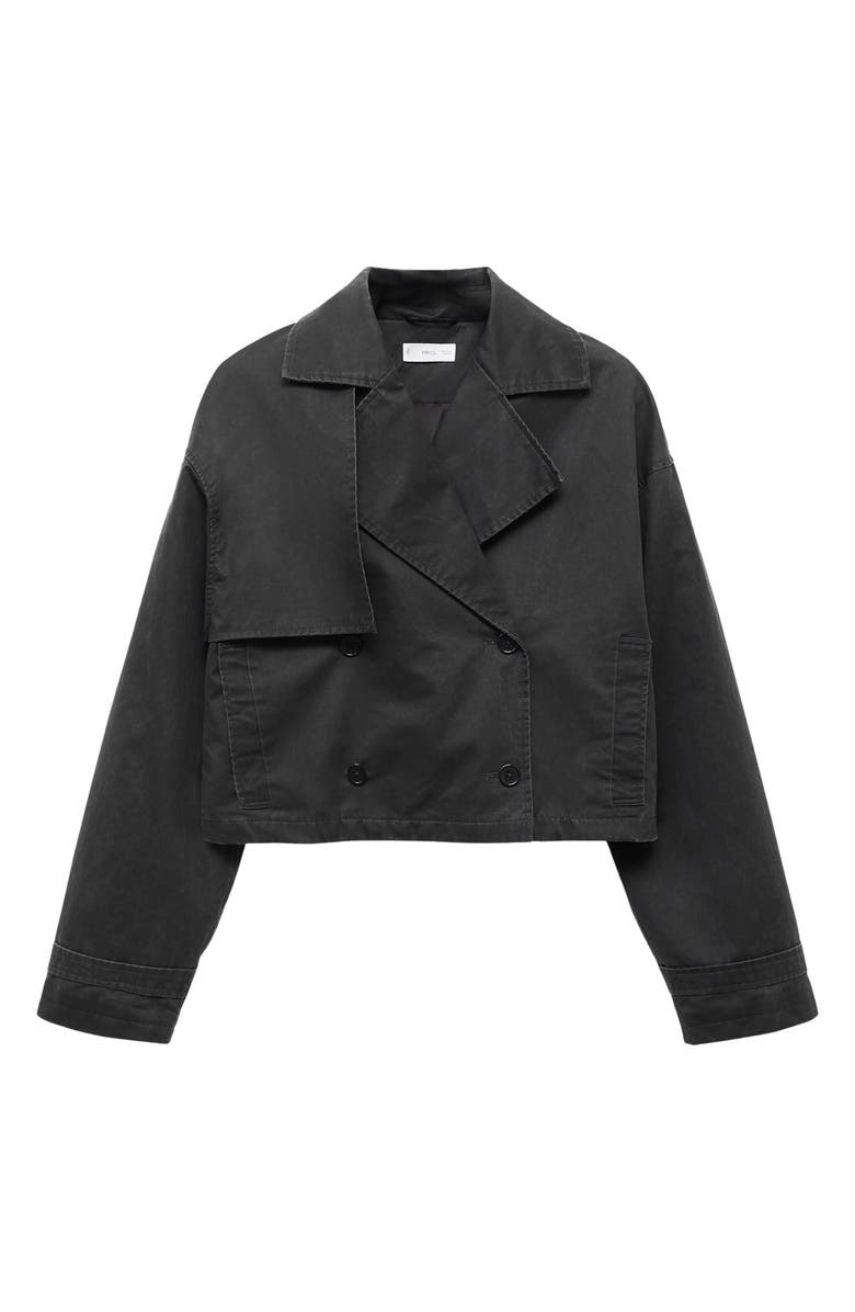 MANGO TEEN Short Wax Cotton Blend Trench Coat, Alternate, color, Charcoal