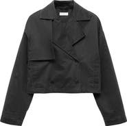 MANGO TEEN Short Wax Cotton Blend Trench Coat