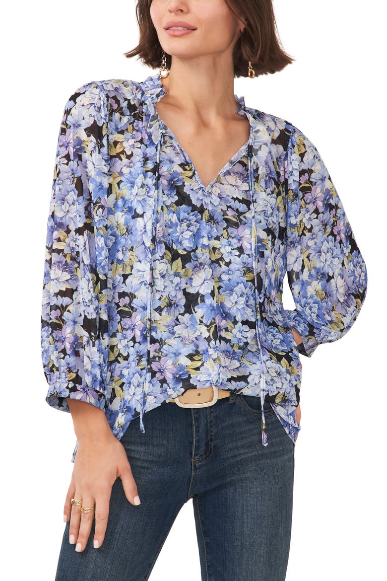 Floral Print Balloon Sleeve Blouse, Main, color, SEA BREEZE
