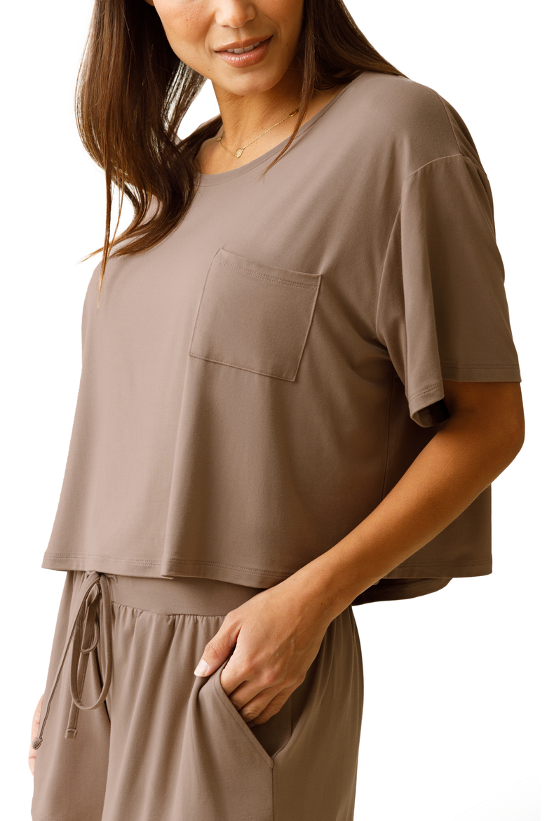 Aria Casual Cropped Short Sleeve Top, Alternate, color, Taupe