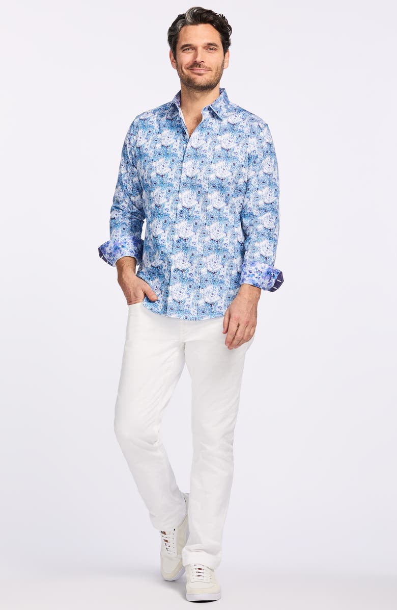 Robert Graham Ripon Cotton Button-Up Shirt, Alternate, color, Blue
