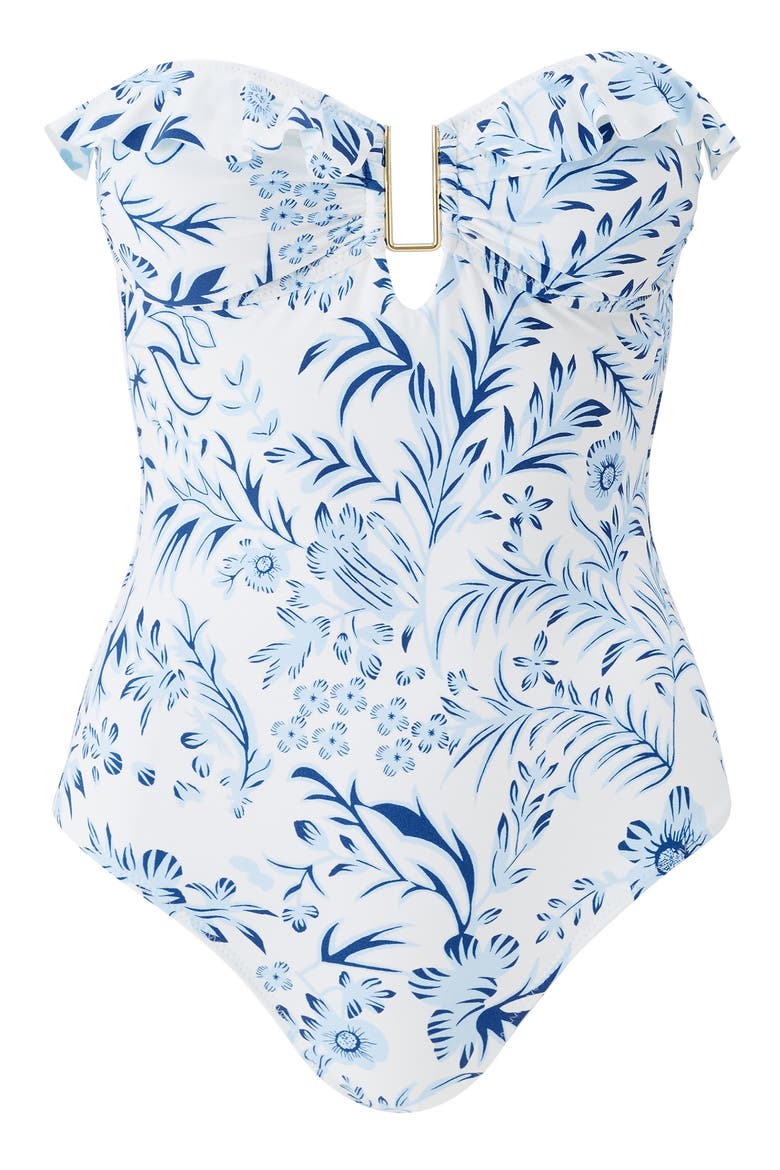 Corfu Ruffle Bandeau One-Piece Swimsuit, Alternate, color, JARDIN