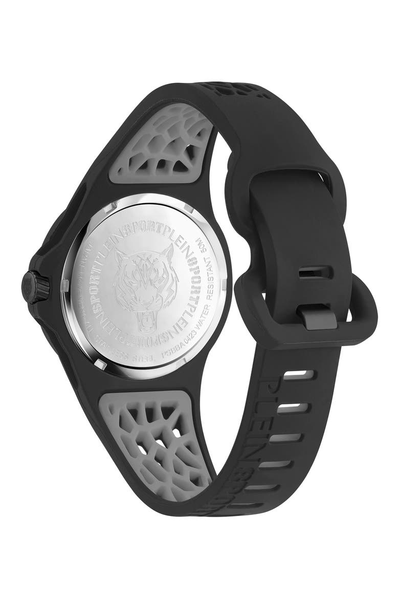Three-Hand Quartz Silicone Strap Watch, 40mm, Alternate, color, IP BLACK