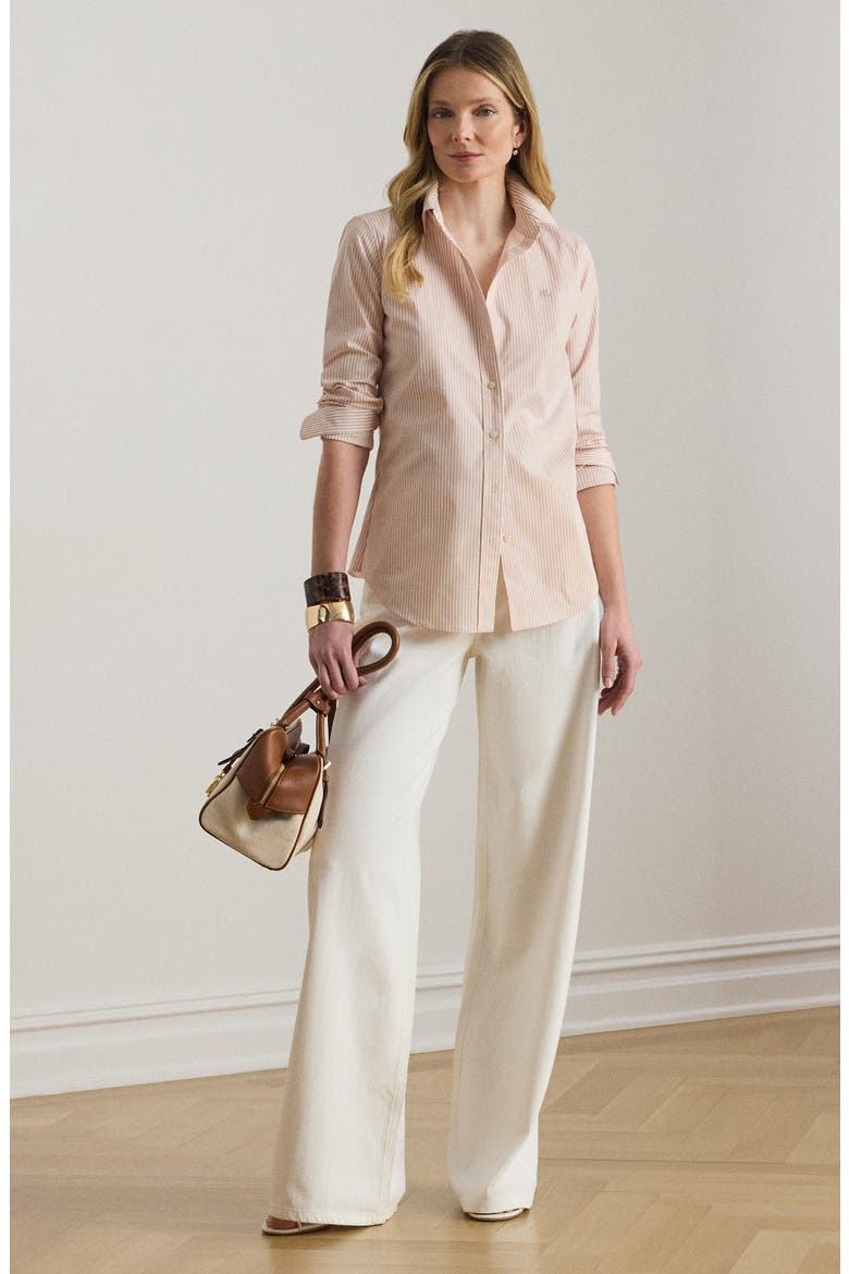 Stripe Stretch Cotton Button-Up Shirt, Alternate, color, SUNRISE BLUSH PINK/ WHITE