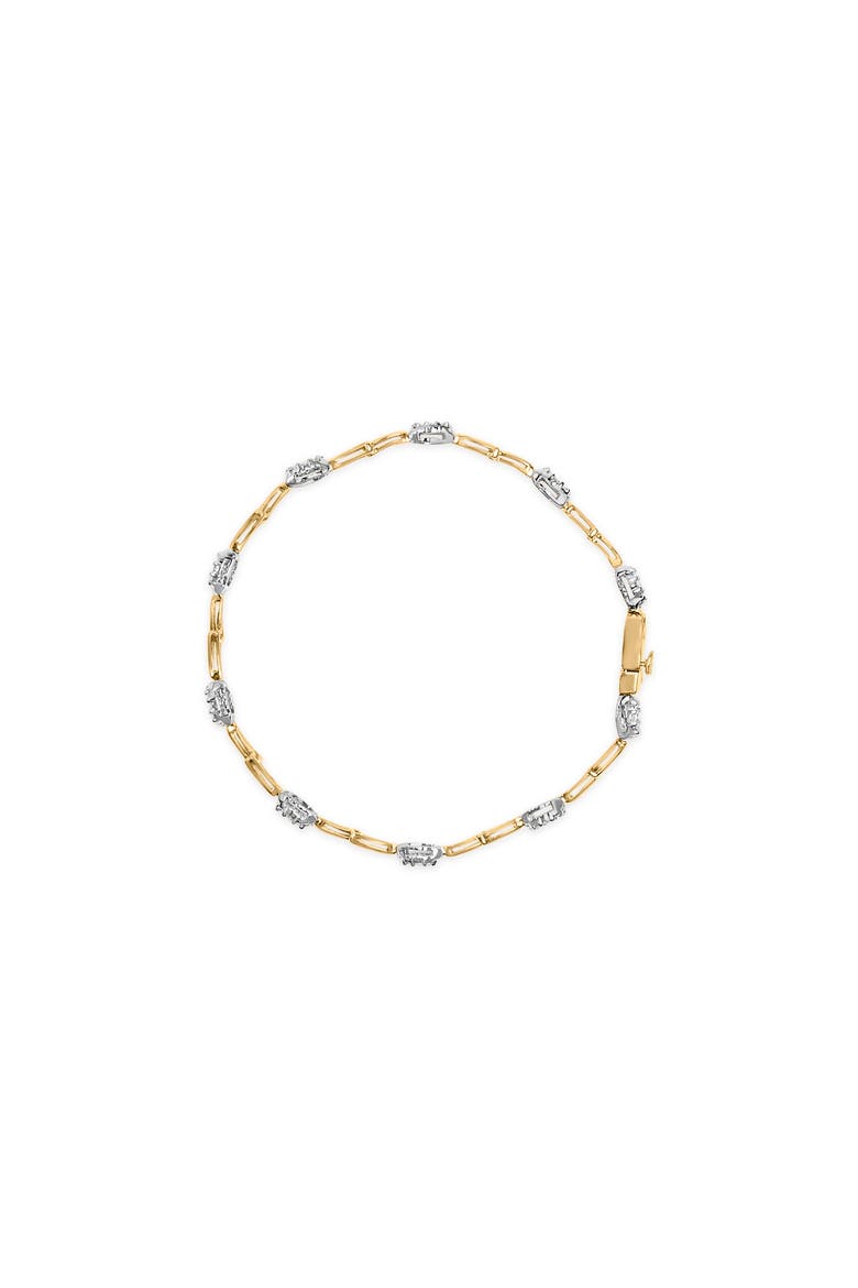10K White and Yellow Gold 1.00 Cttw Diamond Oval Shaped Cluster Link Bracelet, Alternate, color, Yellow