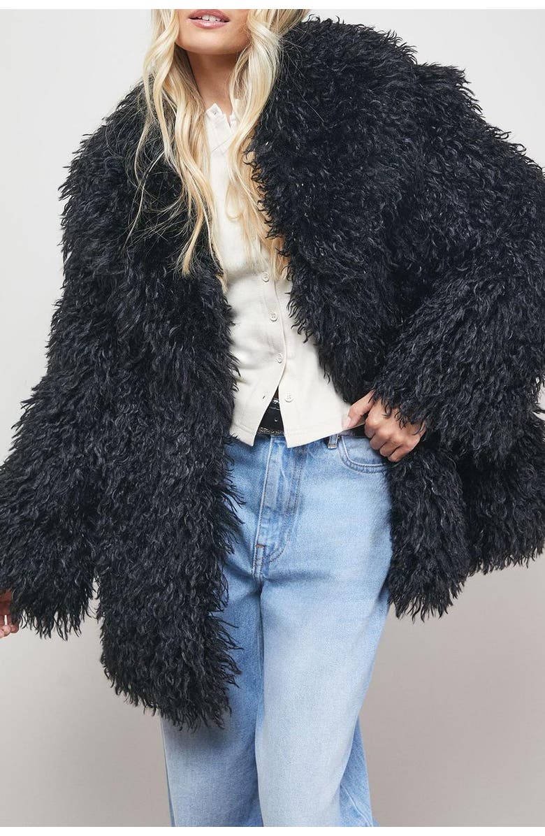 Oasis Mongolian Faux Fur Short Coat, Alternate, color, Black