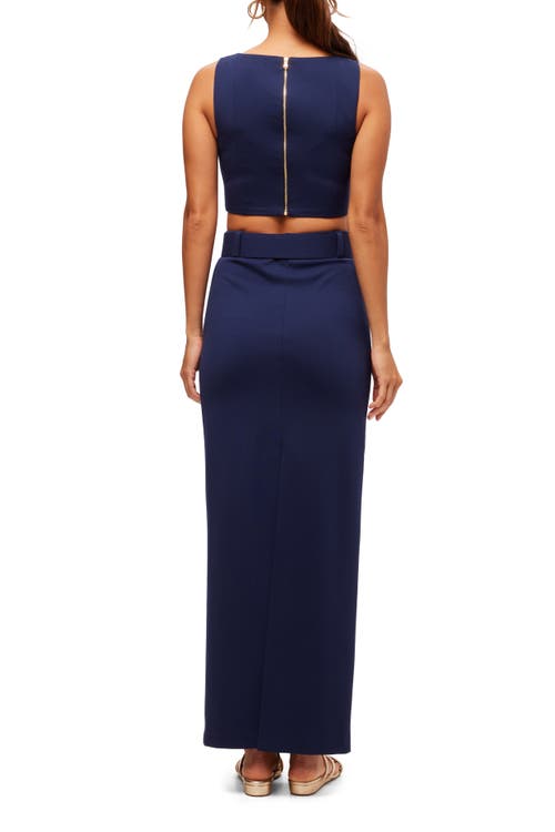 Trina Turk Cropped Ponte Square Neck Grand Slam Top In Ink