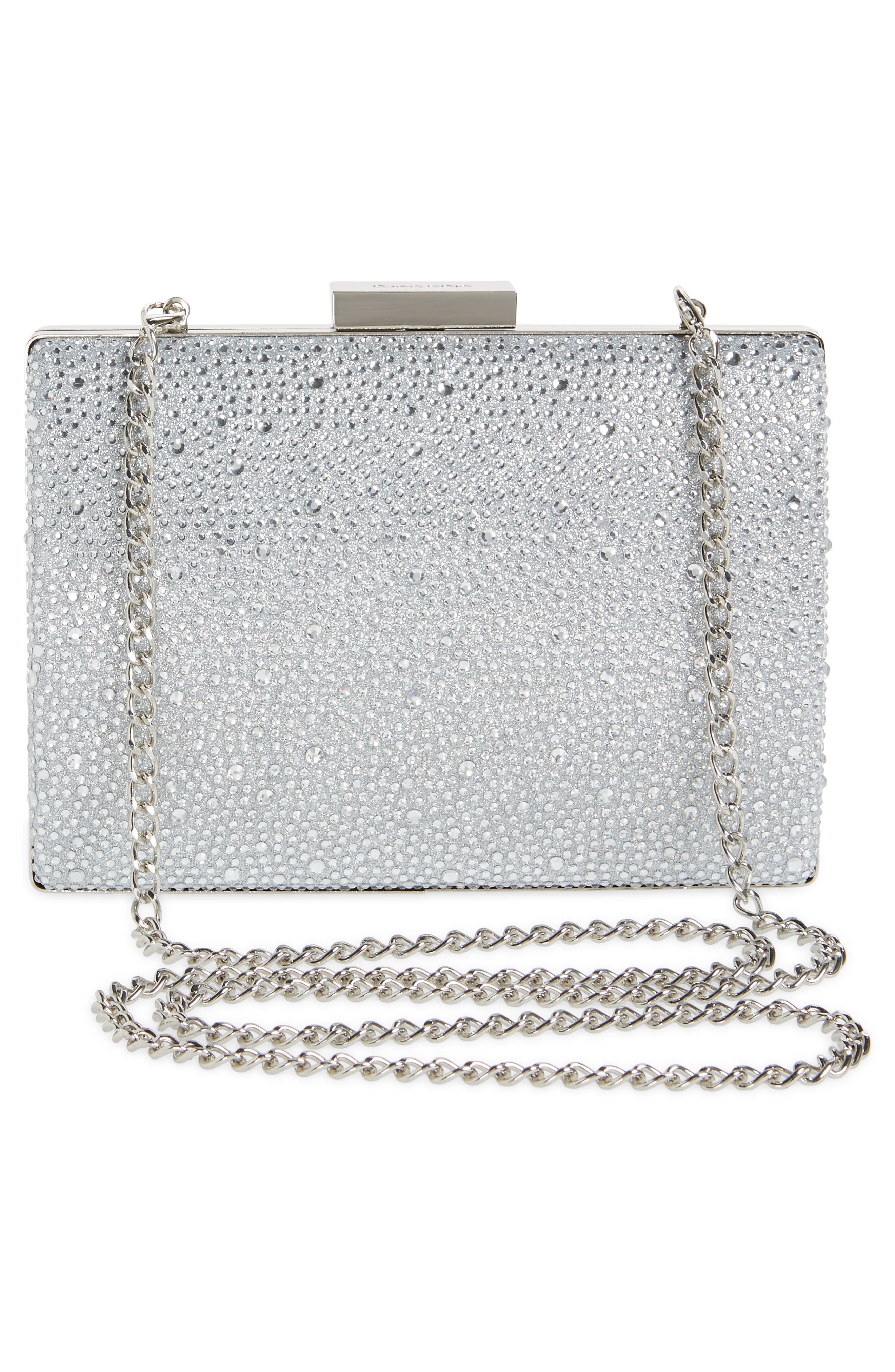 Gabby Metallic Hot Fix Crystal Clutch, Alternate, color, SILVER