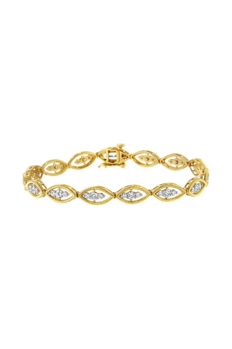 10K Yellow Gold Plated Silver 1 cttw Prong Set Diamond Link Bracelet, Main, color, Yellow