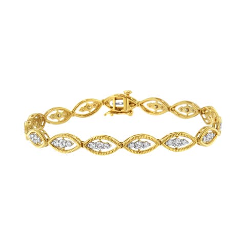 10K Yellow Gold Plated Silver 1 cttw Prong Set Diamond Link Bracelet