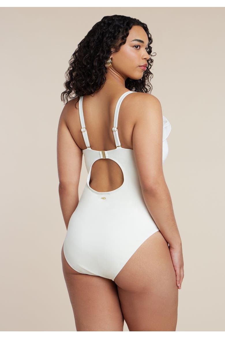 Patbo X Eloquii Ruffle Detail One Piece Swimsuit, Alternate, color, COCONUT MILK