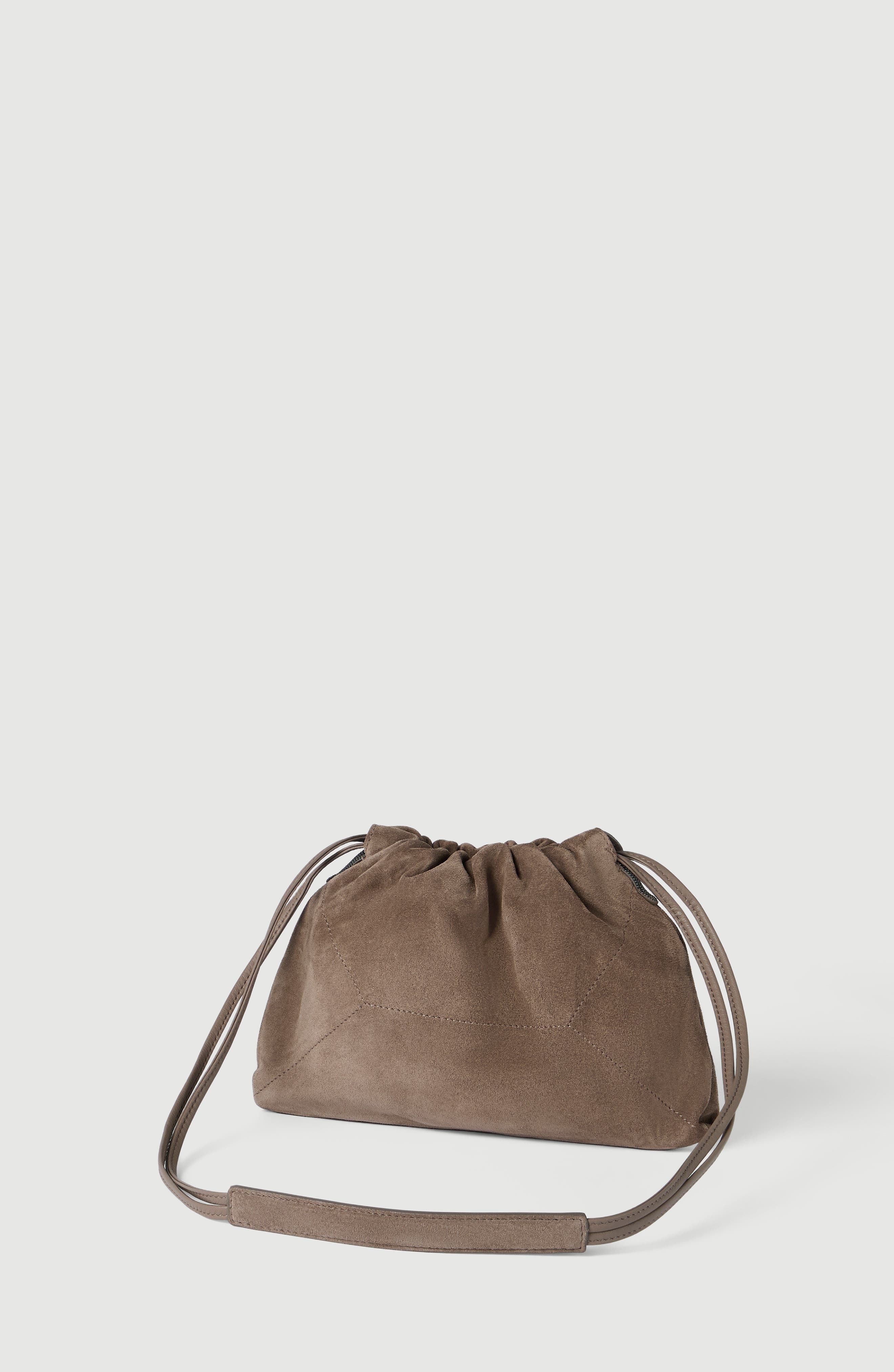 Pouch bag in suede with monili, Alternate, color, Brown