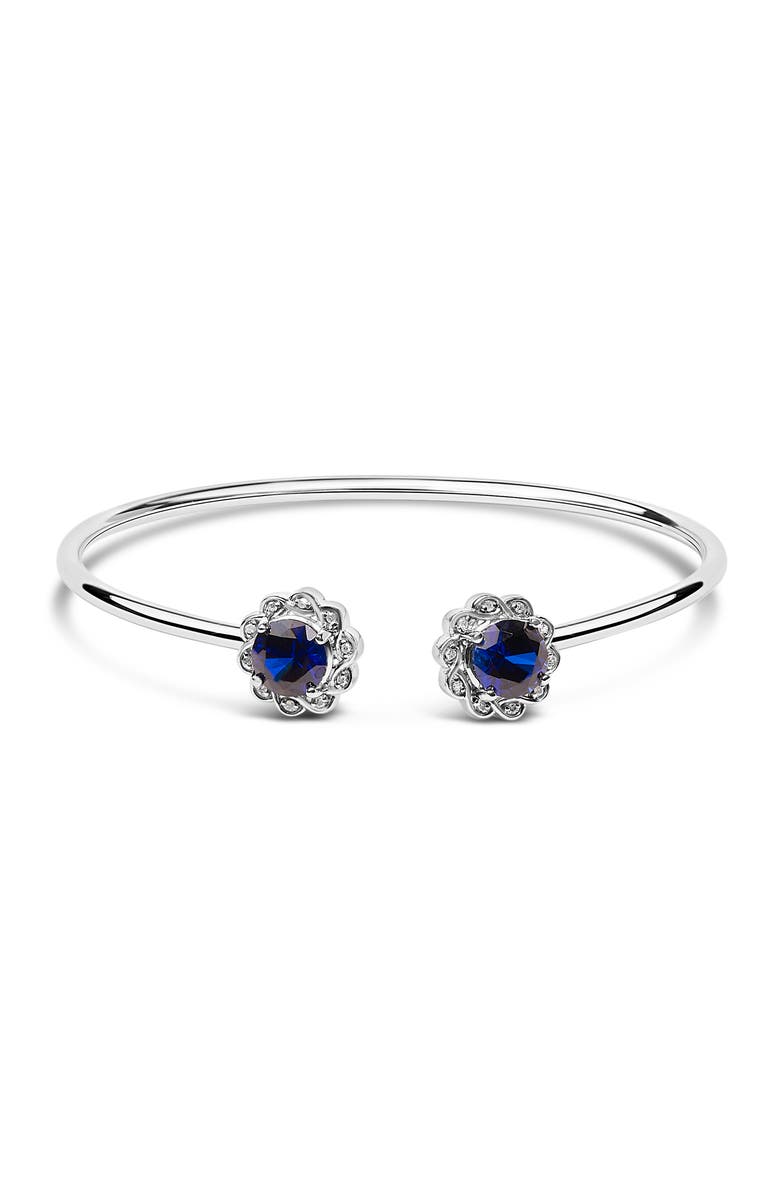 Haus of Brilliance Sterling Silver Diamond Accent Created Blue Sapphire Floral Design Bangle Bracelet, Main, color, Silver