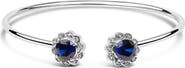 Haus of Brilliance Sterling Silver Diamond Accent Created Blue Sapphire Floral Design Bangle Bracelet