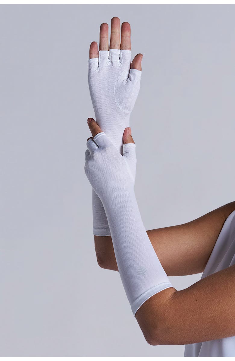 Coolibar Bona Fingerless Mid-length UV Sun Gloves, UPF 50+ Sun Protection, Alternate, color, White