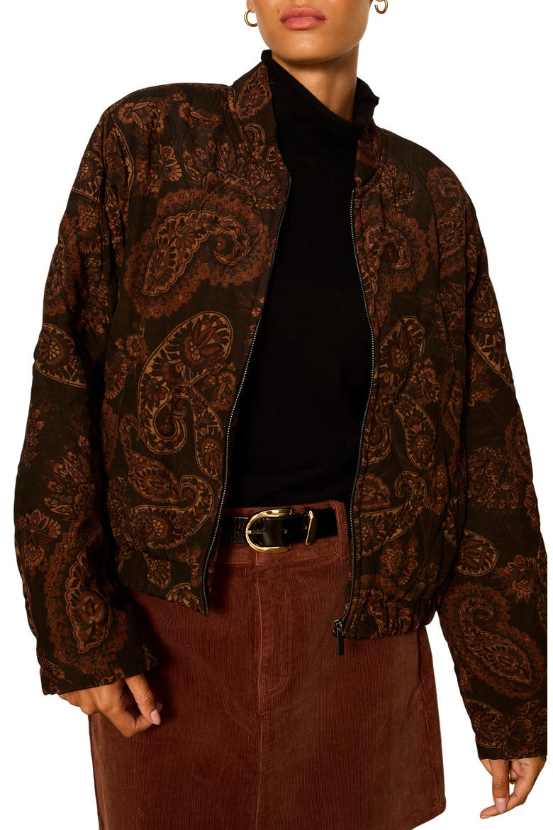 Empress Paisley Quilted Bomber Jacket, Alternate, color, COCOA BROWN PAISLEY