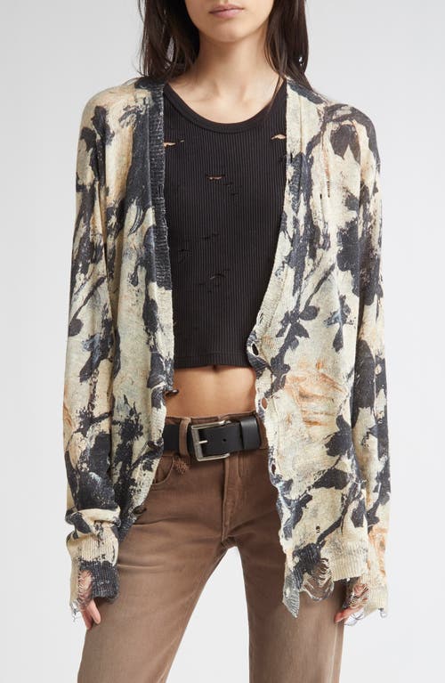R13 Floral-print Frayed Cardigan In Multi