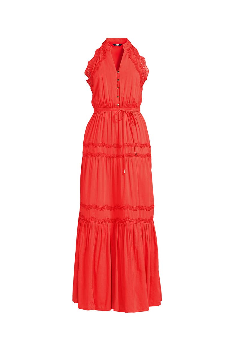 Cotton Voile Halter Tiered Maxi Dress, Alternate, color, Pop Orange Sherbert
