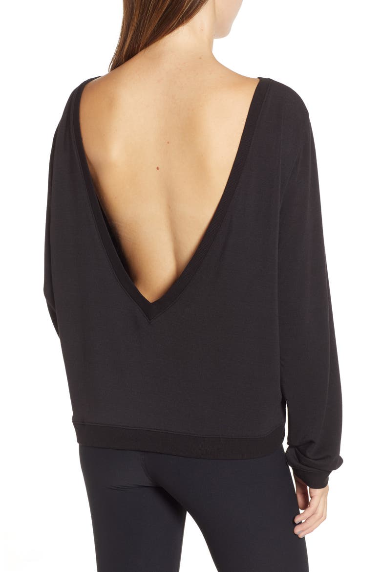 Plunge Back Sweatshirt, Alternate, color, BLACK001