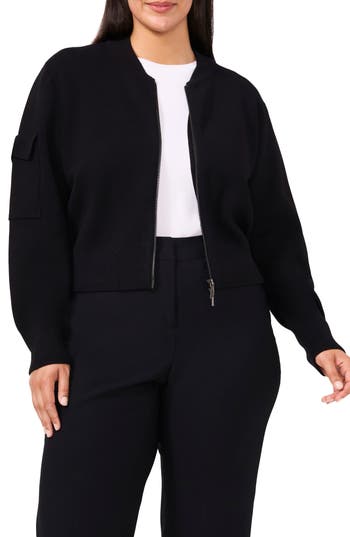 Halogen ® Cargo Zip Front Milano Stitch Bomber Cardigan In Rich Black