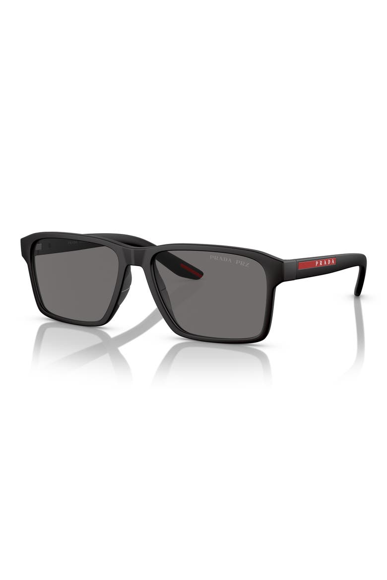 58mm Polarized Rectangular Sunglasses, Alternate, color, RUBBER BLACK