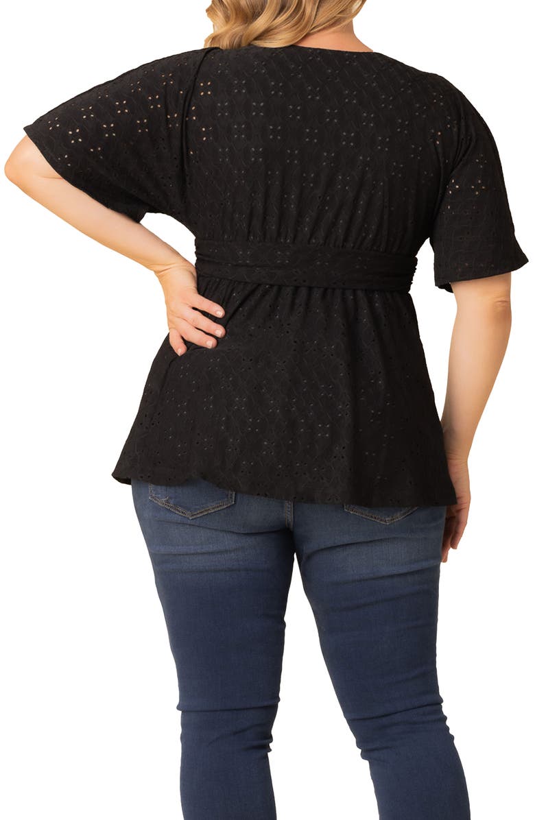 Kiyonna Sunny Day Eyelet Wrap Top, Alternate, color, Black Noir