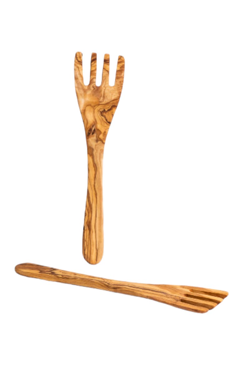 Olive Wood Serving Spatula Forks - Pair, Main, color, Natural