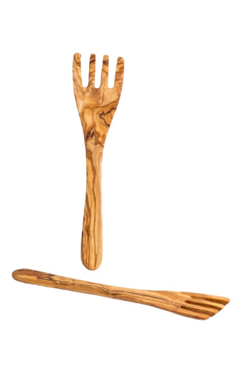 Olive Wood Serving Spatula Forks - Pair