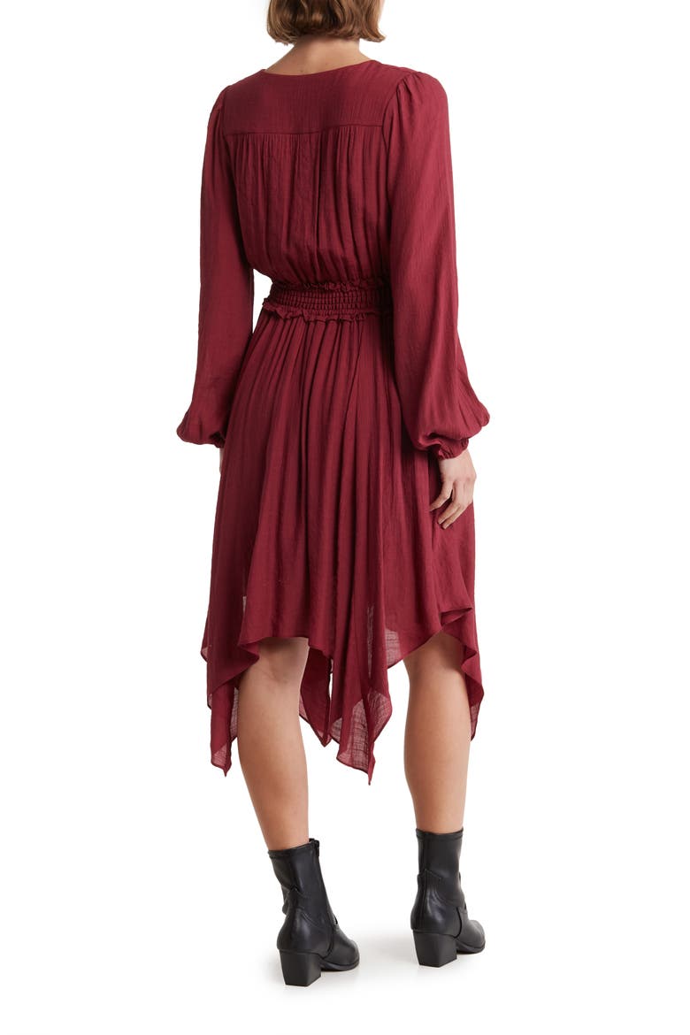 Long Sleeve Handkerchief Hem Dress, Alternate, color, WINE